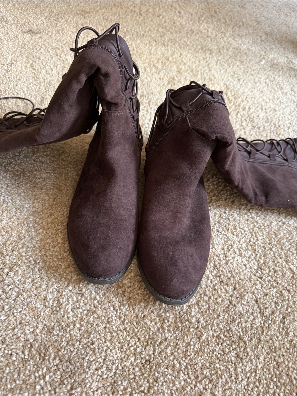 Celeste Dark Brown Lace-Up Over-The-Knee Boots
